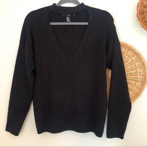 Forever 21 Black High Neck V Cutout Sweater